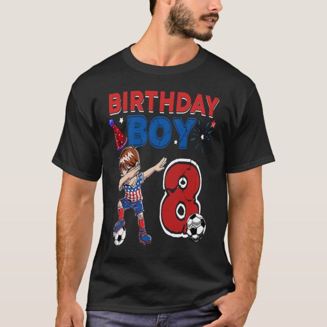 Dabbing Boy 8 Year Soccer Football Player 8th Birt T-Shirt (Front)