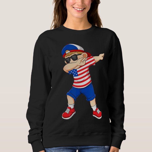 Dabbing Boy American America Flag Kids Dab Dance Sweatshirt (Front)