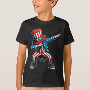 Dabbing Boy American Flag Us Patriotic 4th Of July T-Shirt