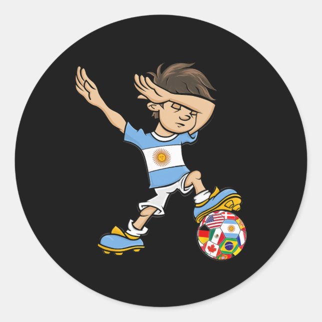 Dabbing Boy Argentina Soccer Jersey National Flag  Classic Round Sticker (Front)