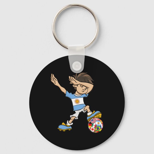 Dabbing Boy Argentina Soccer Jersey National Flag  Keychain (Front)