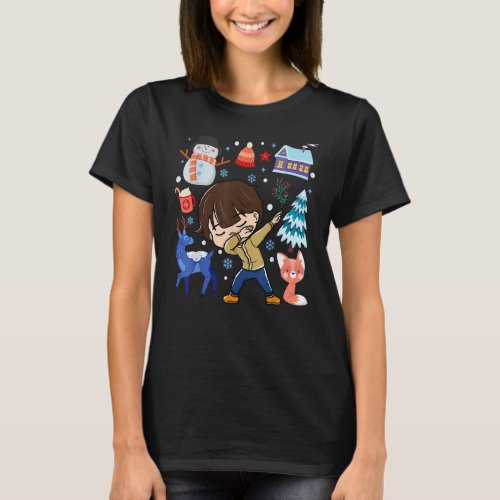 Dabbing Boy Snow Deer Winter Temperate Climate Sno T_Shirt