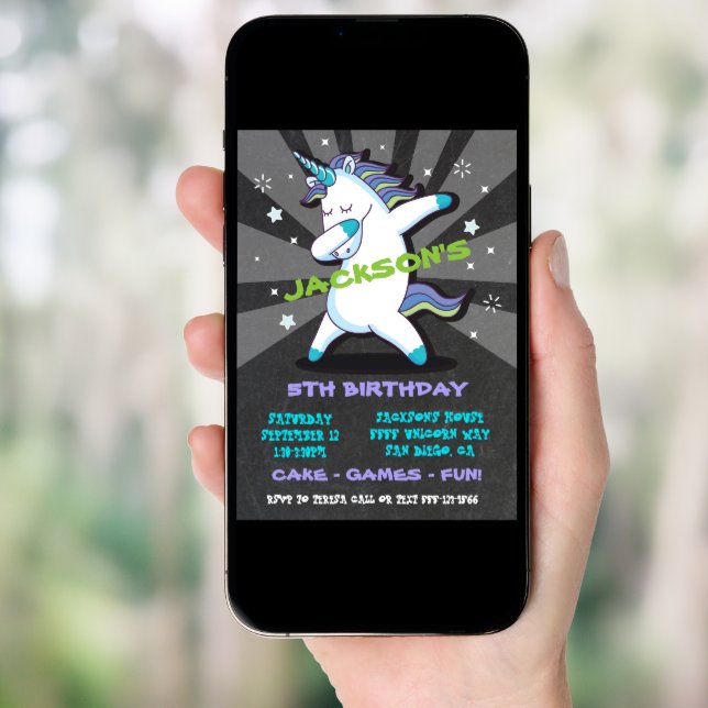 Dabbing Boy Unicorn Birthday Party Invitation (Front Digital)