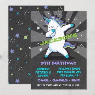 Dabbing Boy Unicorn Birthday Party Invitation