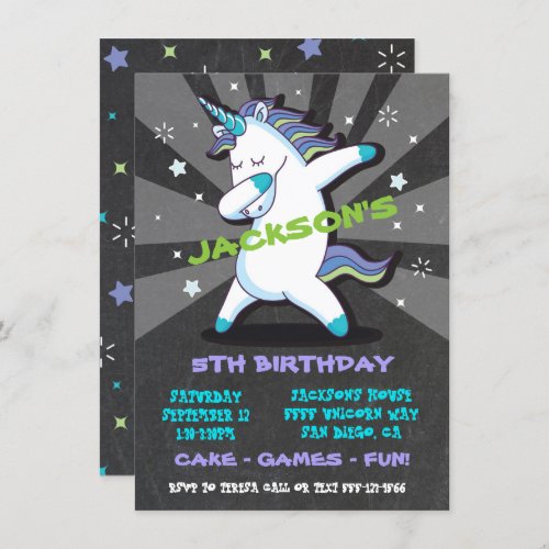 Dabbing Boy Unicorn Birthday Party Invitation