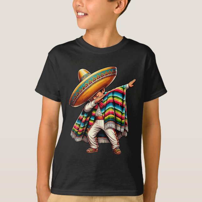 Dabbing Boys Mexican Poncho Cinco De Mayo  T-Shirt (Front)