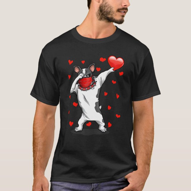 Dabbing Bulldog Face Mask Dab Dance Funny Valentin T-Shirt (Front)