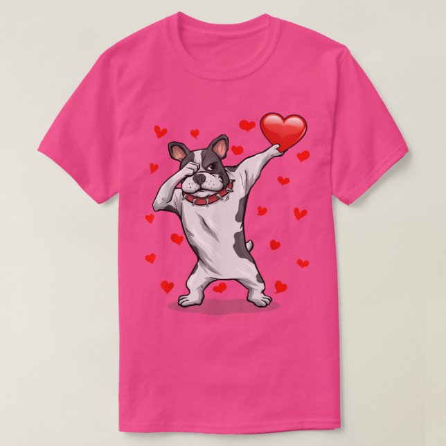 Dabbing Bulldog Red Heart Love Valentine's Day Lov T-Shirt (Design Front)