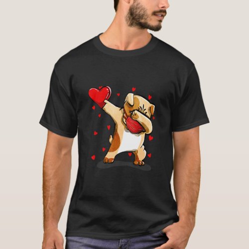 Dabbing Bulldog With Face Mask Funny Valentine S D T_Shirt