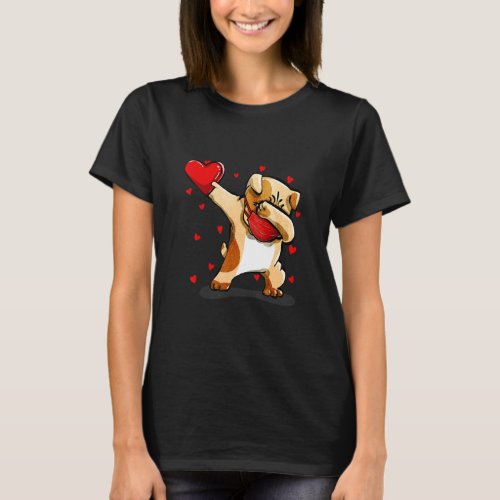 Dabbing Bulldog With Face Mask Funny Valentine S D T_Shirt