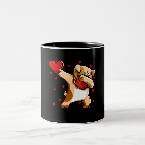 Dabbing Bulldog With Face Mask Funny Valentines Two_Tone Coffee Mug