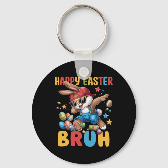 Dabbing Bunny Easter Bruh Meme Funny Saying Teens  Keychain (Front)