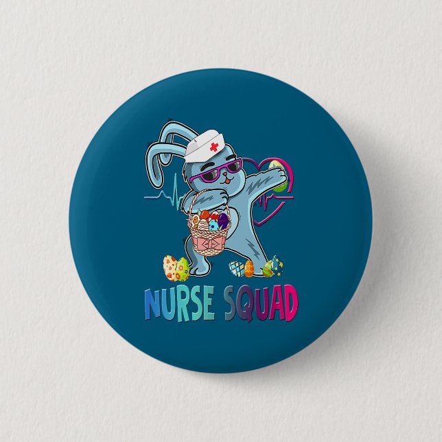 Dabbing Bunny Easter Eggs Nursing Design Button (Front)