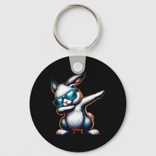 Dabbing Bunny Funny Easter Bunny Keychain