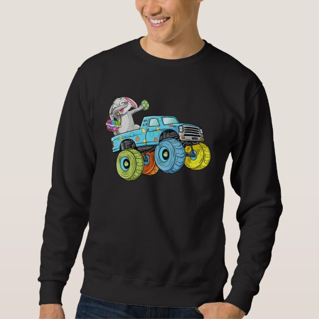 Dabbing Bunny Happy Easter Monster Truck  Kids Boy Sweatshirt (Front)