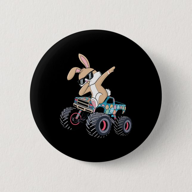 Dabbing Bunny Happy Easter Monster Truck Lovers Ki Button (Front)