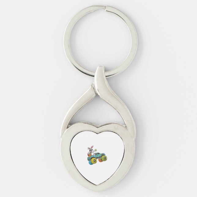 Dabbing Bunny Happy Easter Monster Truck Lovers Ki Keychain (Front)