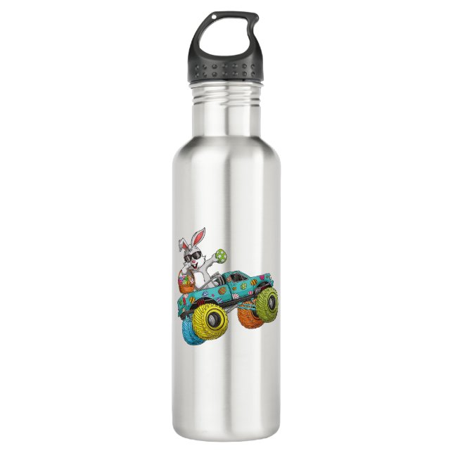 Dabbing Bunny Happy Easter Monster Truck Lovers Ki Stainless Steel Water Bottle (Front)