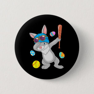 Dabbing Bunny Playing Softball Easter Costume Play Button