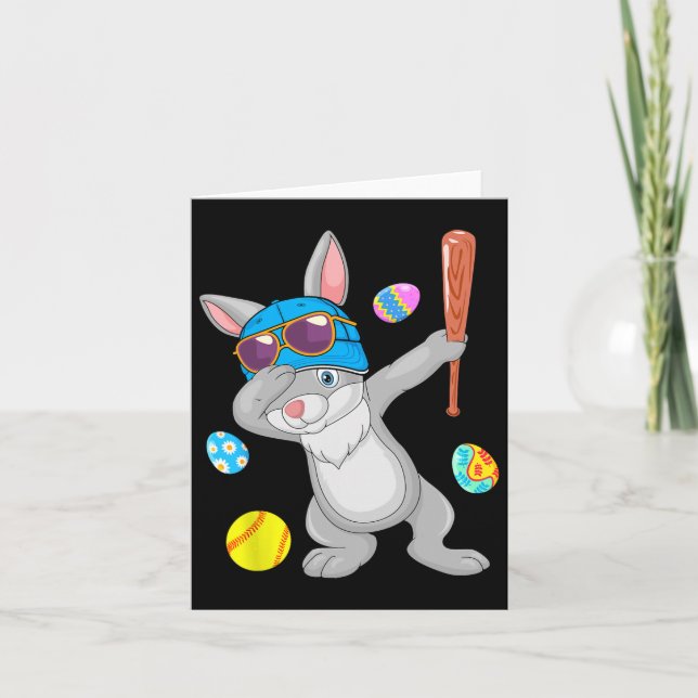 Dabbing Bunny Playing Softball Easter Costume Play Card (Front)