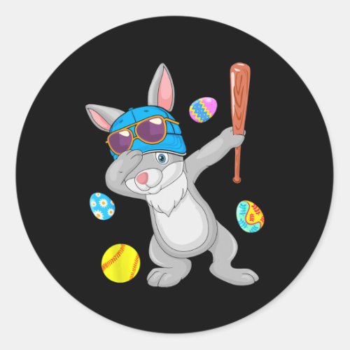 Dabbing Bunny Playing Softball Easter Costume Play Classic Round Sticker