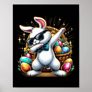 Dabbing Bunny Rabbit Easter Egg Hunting Boys Kids Poster