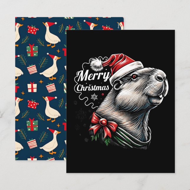 Dabbing Capybara Christmas Santa – Funny Holiday  Postcard (Front/Back)