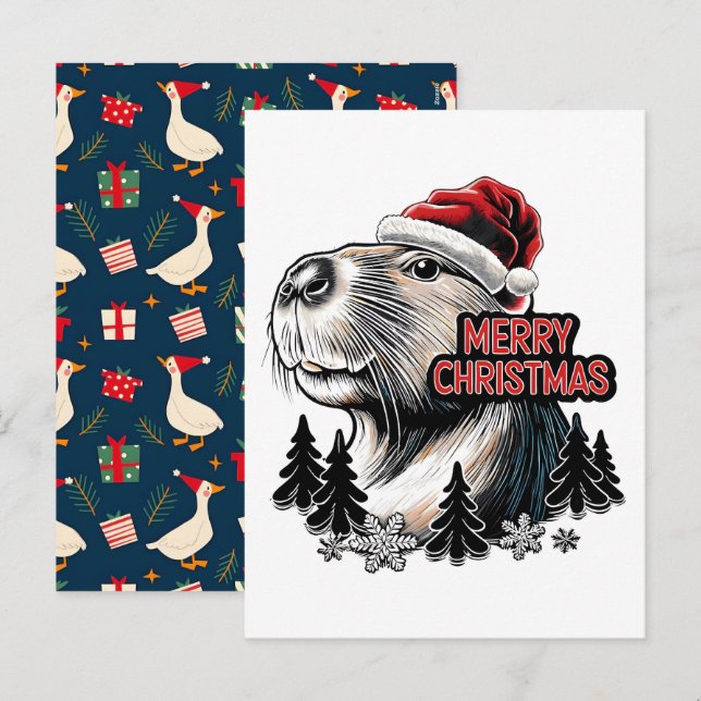 Dabbing Capybara Christmas Santa – Funny Holiday  Postcard (Front/Back)