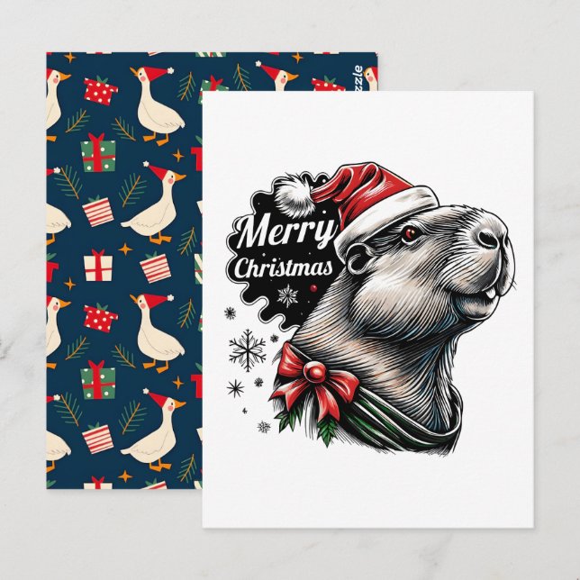 Dabbing Capybara Christmas Santa – Funny Holiday  Postcard (Front/Back)