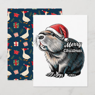 Dabbing Capybara Christmas Santa – Funny Holiday Postcard