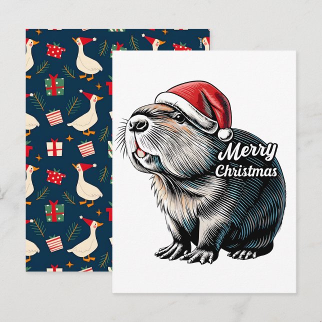 Dabbing Capybara Christmas Santa – Funny Holiday  Postcard (Front/Back)