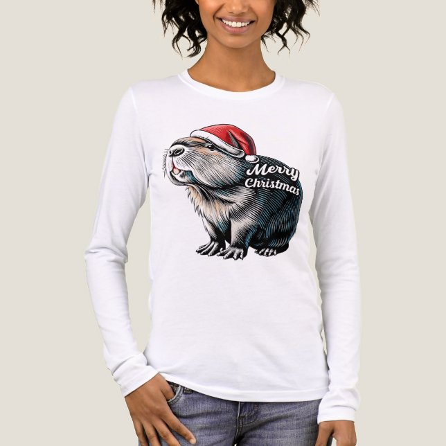Dabbing Capybara Christmas Santa – Funny Holiday  Tri-Blend Shirt (Front)