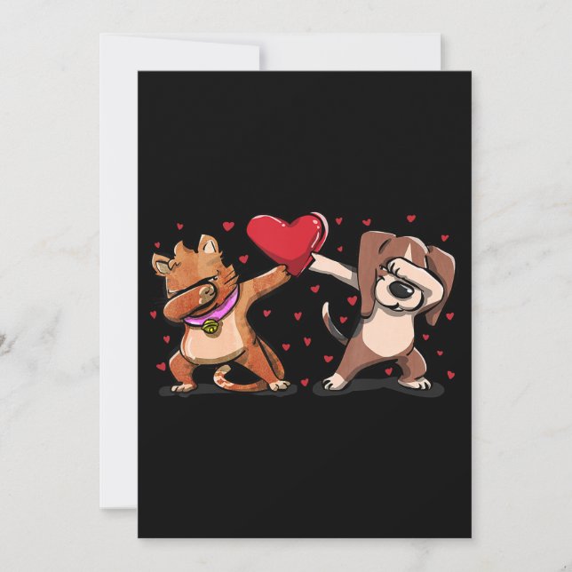 Dabbing Cat Beagle Heart Funny Valentines Day Gift Announcement (Front)