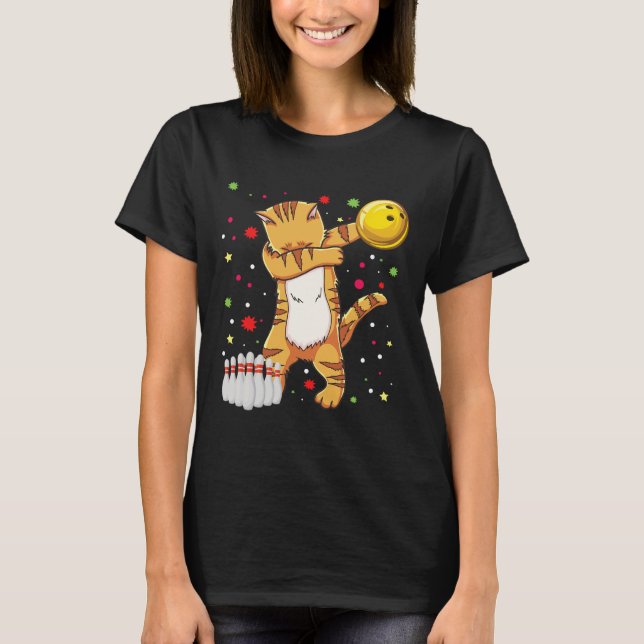 Dabbing Cat Bowling Shirts Funny Bowling Gift Cat  (Front)
