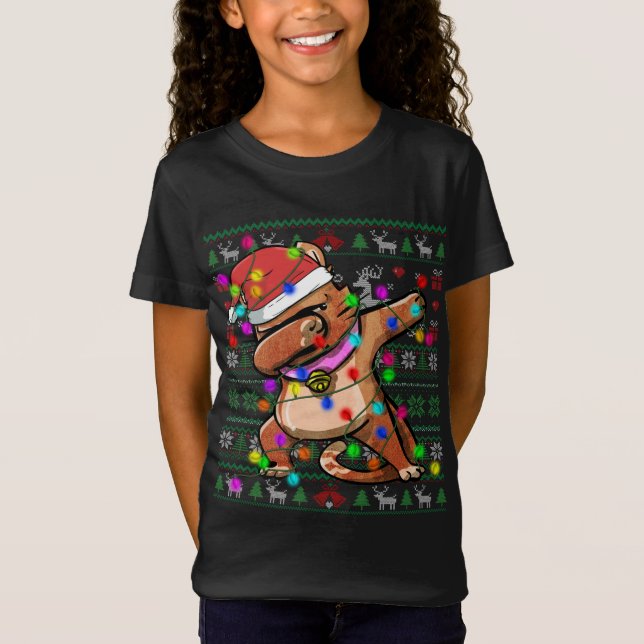 Dabbing Cat Fairy Lights Ugly Christmas Sweater Co (Front)
