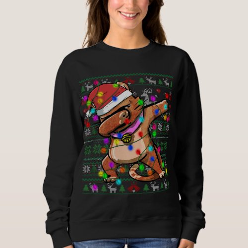 Dabbing Cat Fairy Lights Ugly Christmas Sweater Co