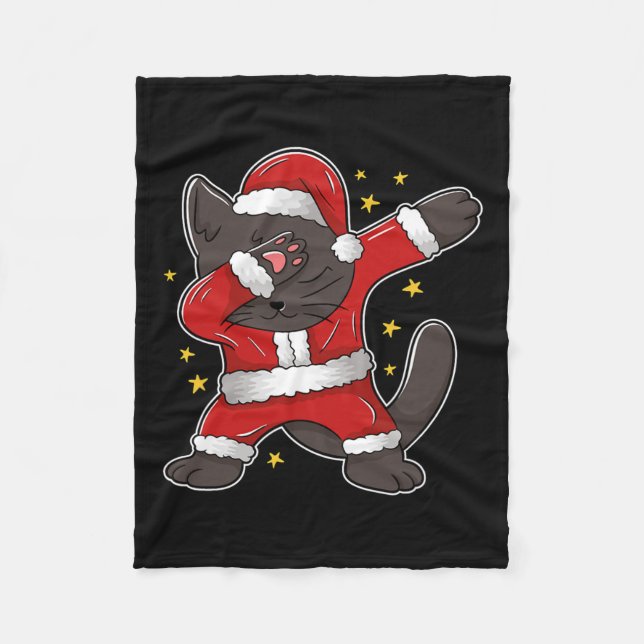 Dabbing Cat Santa - Funny Christmas  Fleece Blanket (Front)