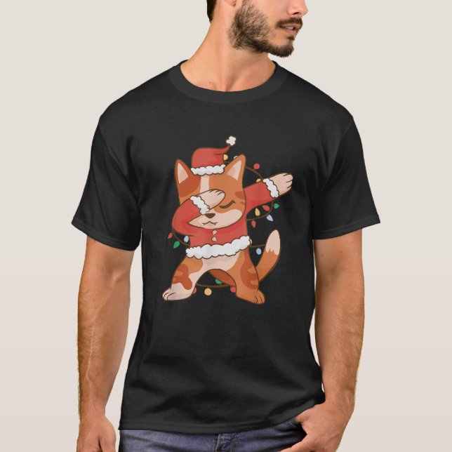Dabbing Cat Santa Hat Funny Christmas T-Shirt (Front)