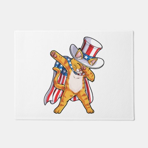 Dabbing Cat Uncle Sam T shirt 4th of July Kids Boy Doormat