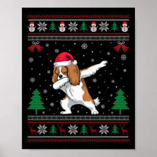 Dabbing Cavalier King Charles Spaniel Dog Santa Ha Poster
