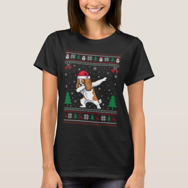 Dabbing Cavalier King Charles Spaniel Dog Santa Ha T-Shirt (Front)