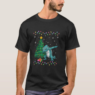 Dabbing Chameleon Xmas Tree Lights Ugly Christmas T-Shirt