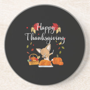 Dabbing Chihuahua DogTurkey Happy Thanksgiving Coaster