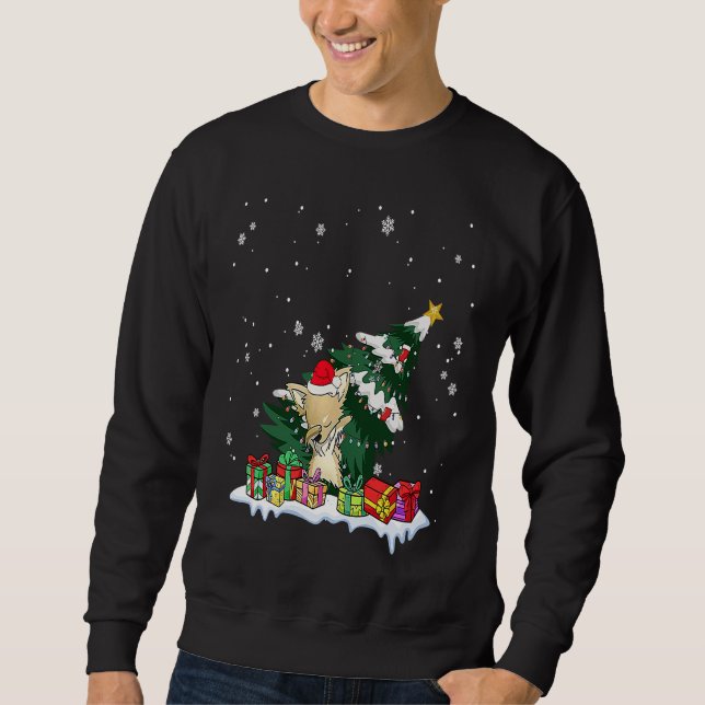 Dabbing Chihuahua Long Hair Christmas Tree Santa B Sweatshirt (Front)