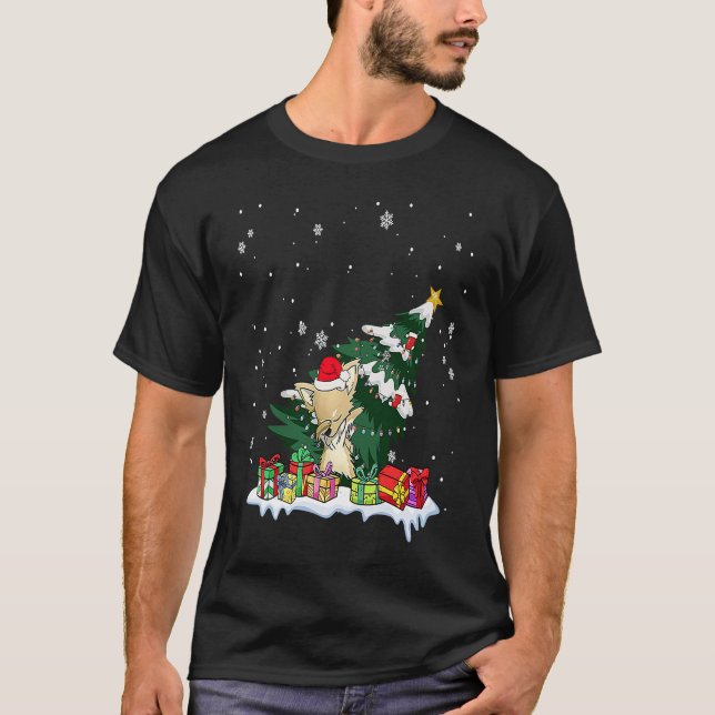 Dabbing Chihuahua Long Hair Christmas Tree Santa B T-Shirt (Front)