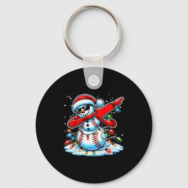 Dabbing Christmas Baseball Snowman Boys Baseball W Keychain (Front)
