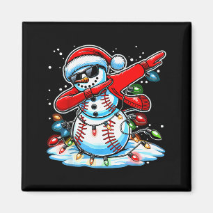 Dabbing Christmas Baseball Snowman Boys Baseball W Magnet