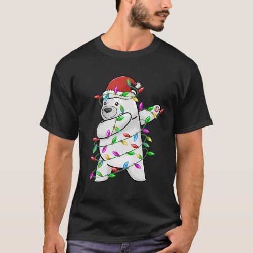 Dabbing Christmas Polar Bear Dabbing w Santa Hat L T_Shirt