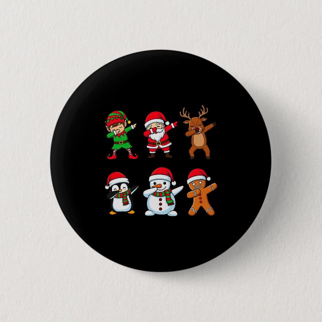 Dabbing Christmas Santa Claus Gingerbread Reindeer Button (Front)