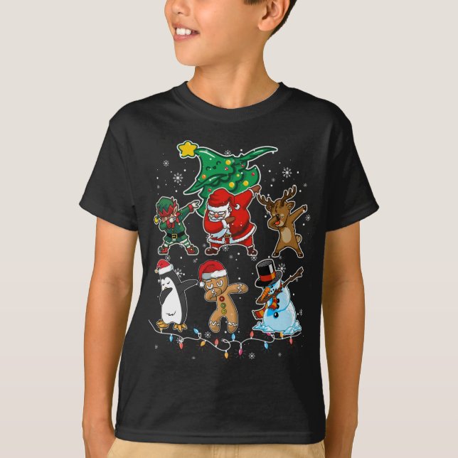 Dabbing Christmas Santa Elf Reindeer and Friends S T-Shirt (Front)